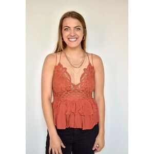 Intimately Free People Adella Cami Blouse Top Embroidered Lace Flowy S 277366